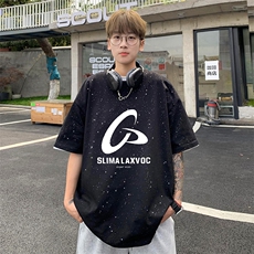量大优供抖音视频支持得物配合二开美式满天星亮片短袖T恤MTX382，男装T恤，电商A486