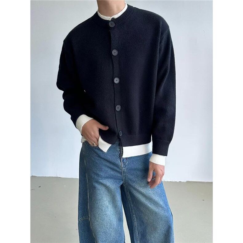撞色拼接假两件开衫毛衣外套男韩版痞帅针织衫情侣款MY517-P71，男装针织衫/毛衣，星座208-5