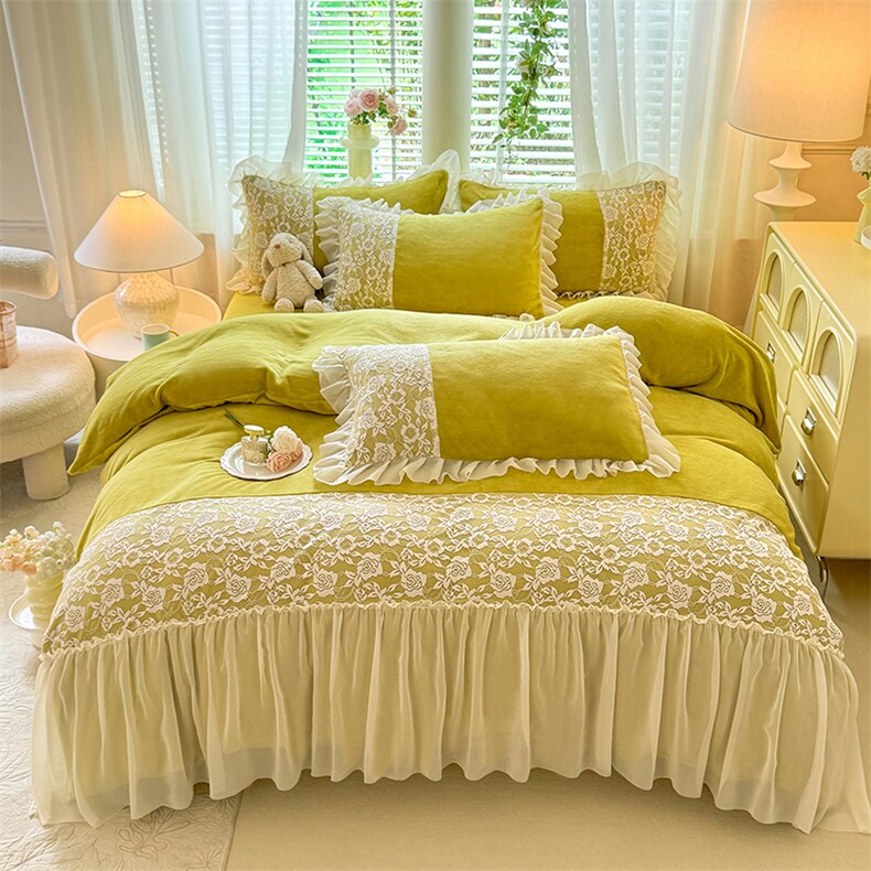 新款高克重牛奶绒蕾丝雪纺花边四件套-丘比特，床品套件，一起卖家纺