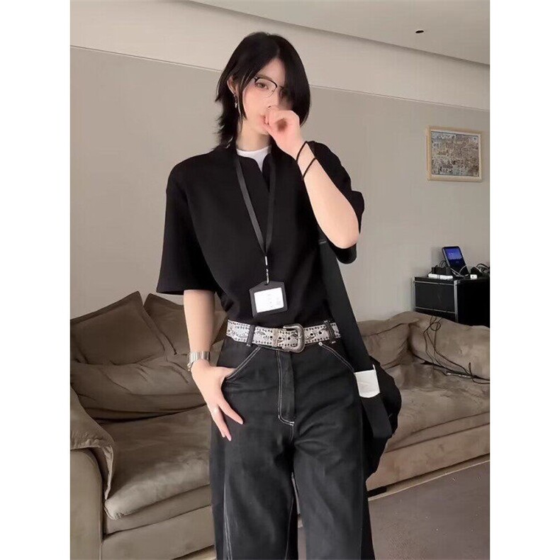 网络图现货新款男士亨利领半袖情侣假两件宽松体恤RL15-P38,男装T恤,星座1005-4