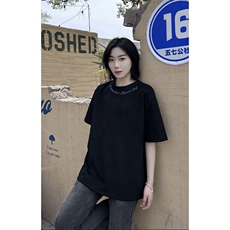 港风大码网红情侣麂皮绒宽松圆领短袖T恤XZ213-T061-P35控48，男装T恤，星座213