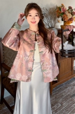 新中式国风粉色短款外套女春秋2025新款高级感超好看绝美唐装上衣，女装短外套，2C085