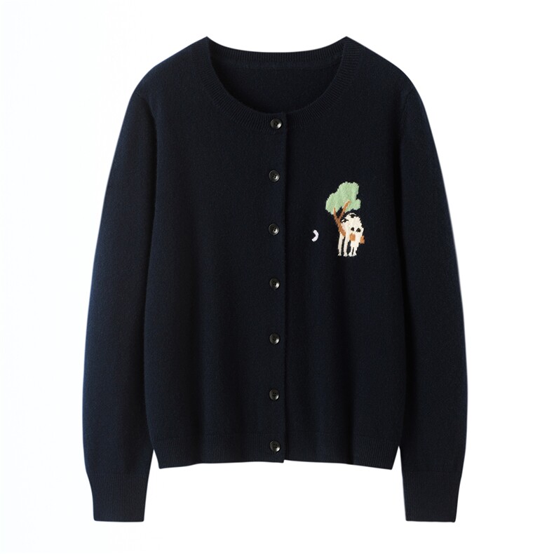 2025年秋季常规通勤时尚百搭休闲大象手绣图案，女装羊绒衫，暖习羊绒