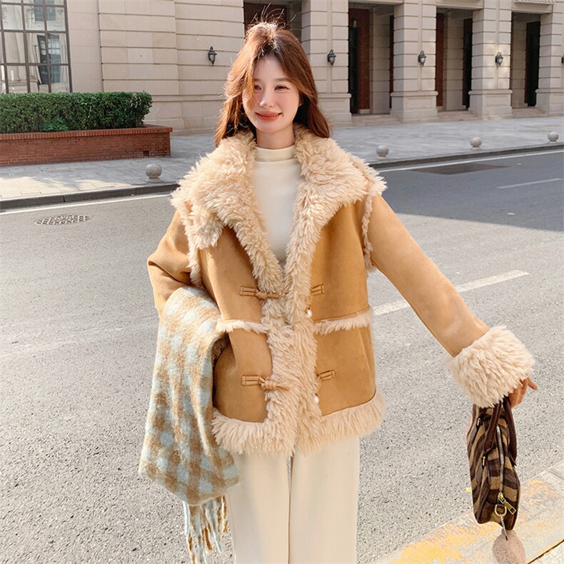 2024年冬季新款皮毛一体羊羔毛外套女0138，女装羊羔毛/颗粒绒，浙宝069