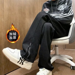 美式高街牛仔裤男韩版裤脚拉链直筒裤子2024冬ins长裤RK1401-P49图片
