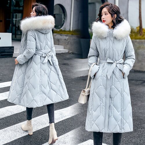 羽绒服女2021冬季新款加厚保暖外套中长款白鸭绒过膝显瘦貉子毛领,女装羽绒服,海爱依仁
