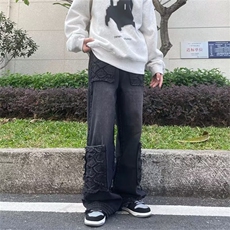 美式复古多口袋牛仔裤男女直筒宽松休闲长裤欧美高街潮牌裤P69，男装牛仔裤，四季星座218-1