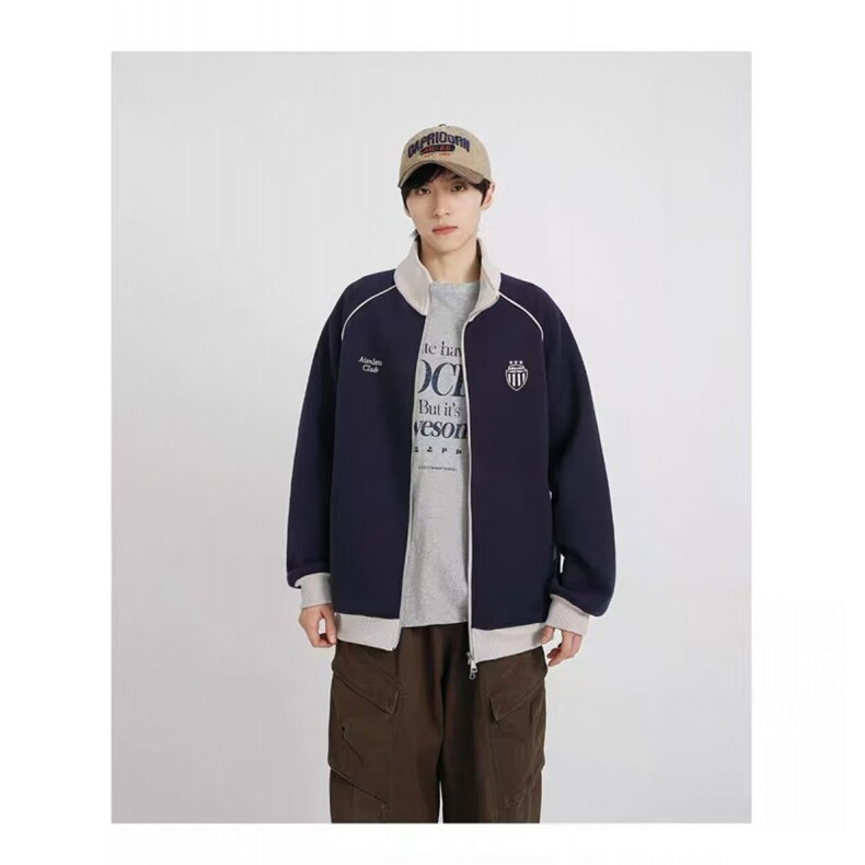 春季新款复古潮牌运动开衫卫衣青少年宽松休闲立领夹克男,男装夹克,星座506A