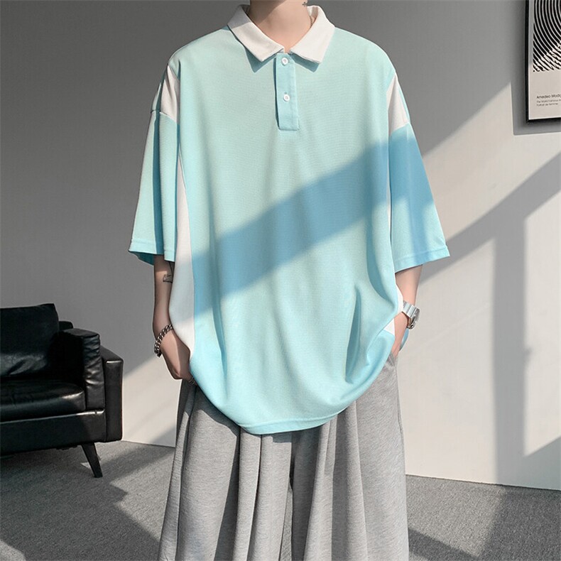 8XL-M拼接撞色短袖t恤男款夏季新款半袖POLO衫加肥加大码DT004P38图片