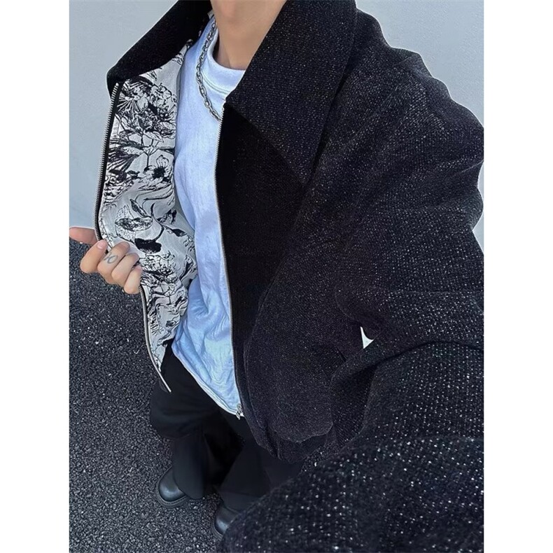 水墨花斜纹肌理老钱灰夹克男高级感外套潮牌秋冬新款小众 JW9338图片