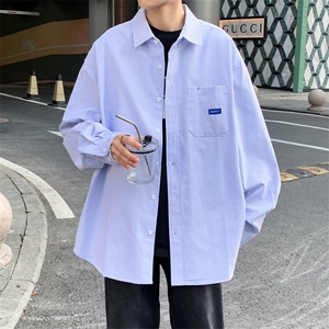 A984-P38小清新百搭条纹长袖衬衫男士日系潮牌ins宽松衬衣外套