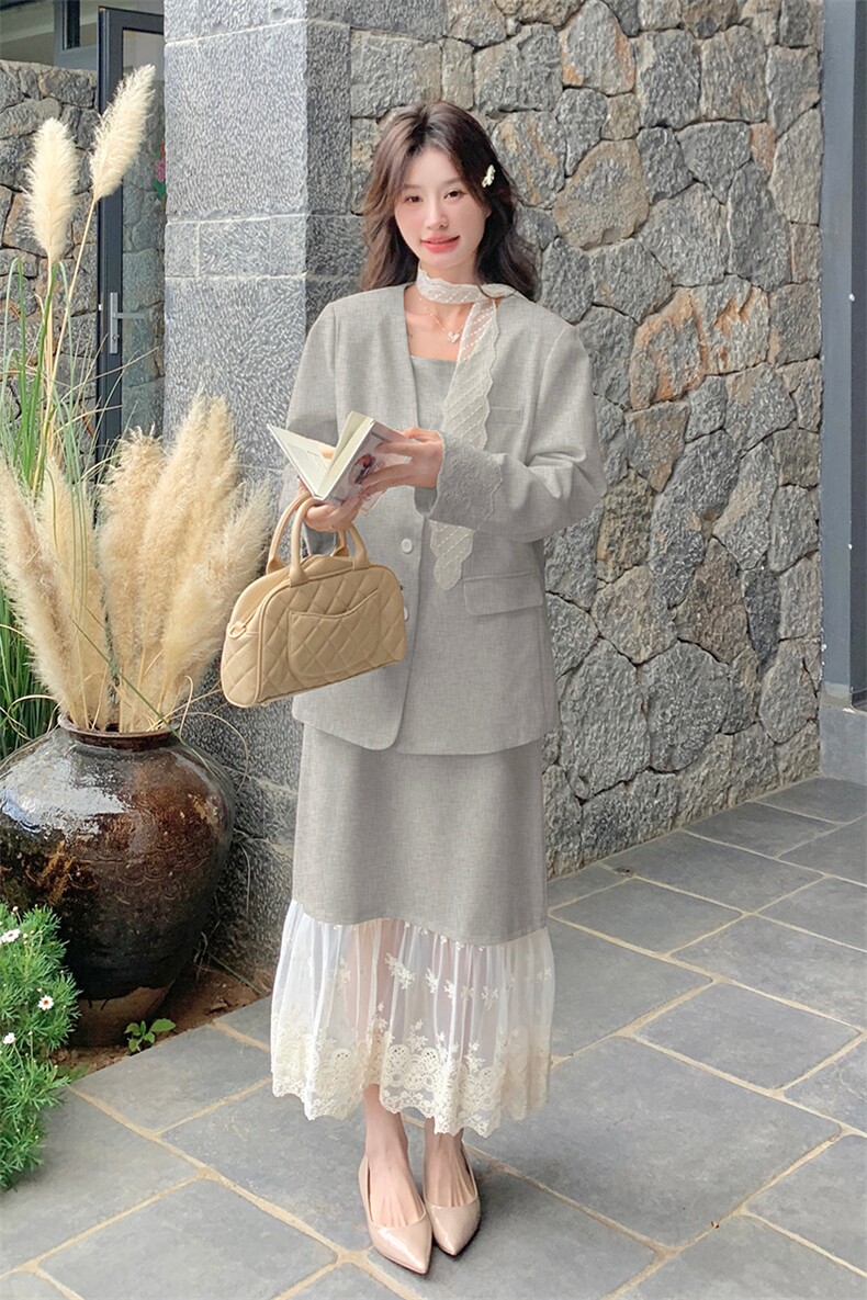 2025春季新款！超美风西装连衣裙两件套,女装套装/套裙,1C151