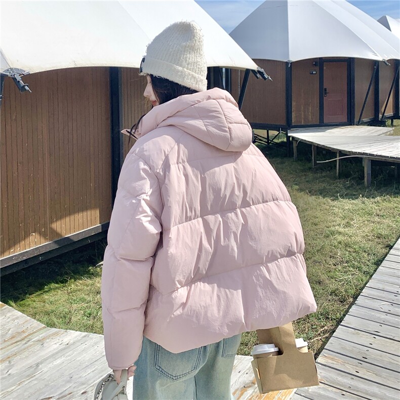 多巴胺黄色保暖连帽羽绒服2025冬季韩系甜美学院风减龄宽松面包服,女装羽绒服,2C177