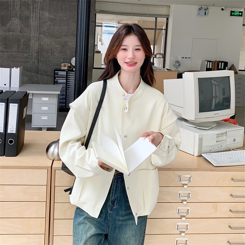 出货中奶白色棒球服外套女2C052-6611-P135-K188,女装短外套,2C052