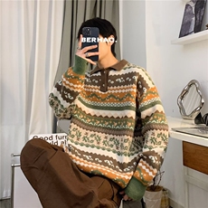 毛衣男冬季潮牌套头加厚打底针织衫复古拼接保暖宽松线M3118-P60，男装针织衫/毛衣，星座1109-3