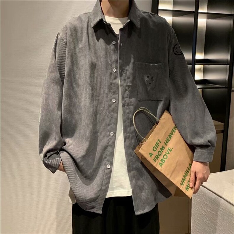 灯芯绒衬衫男长袖韩版宽松ins衬衣港风日系秋季外套W1667-P40,男装衬衫,星座512-2