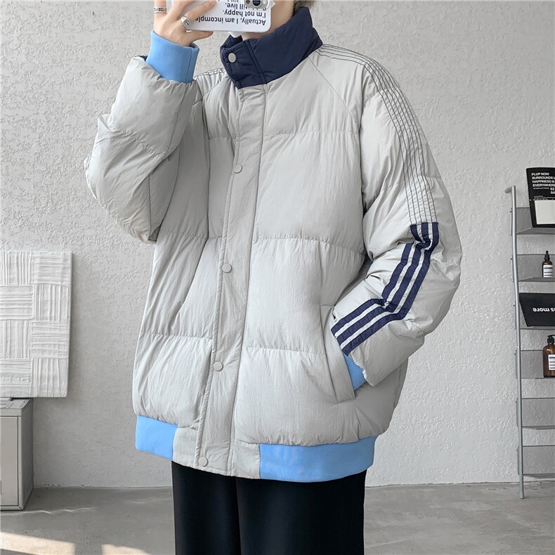 高品质2025冬季新款三条杠拼接加厚大码宽松棉衣男抖音得物2二开,男装棉衣,电商A426-1(原A430-1)