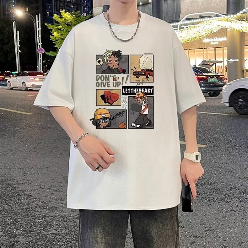 卡通印花短袖t恤男ins潮牌夏季新款潮流百搭打底衫夏装体恤半袖图片