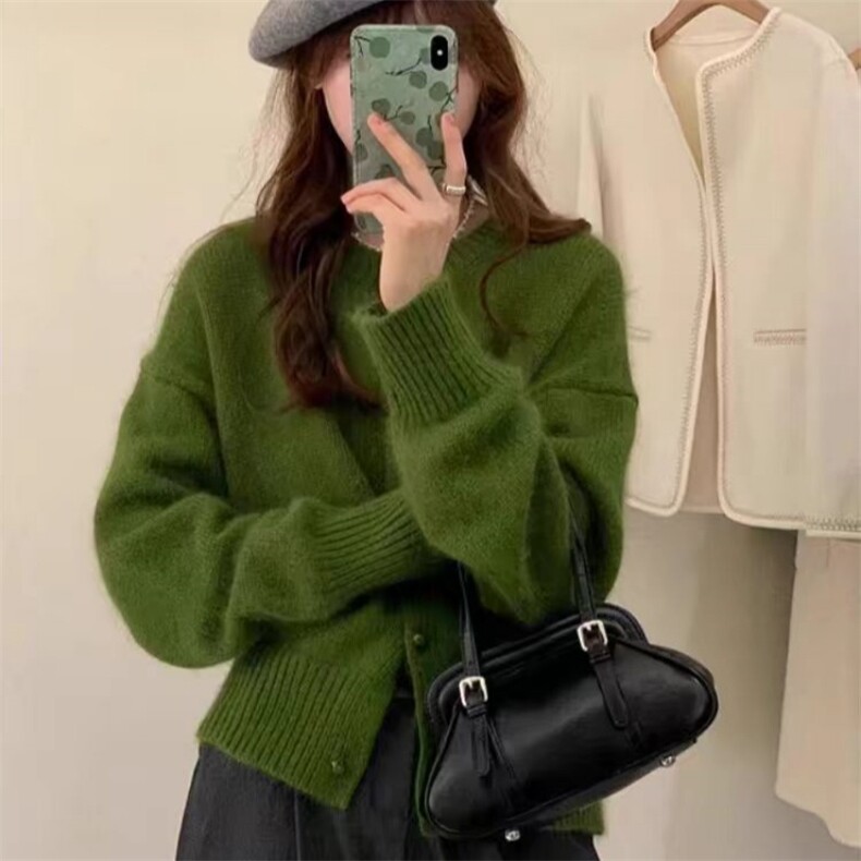 2025年秋季新款纯色针织圆领开衫，女装针织衫/毛衣，旭驰羊绒