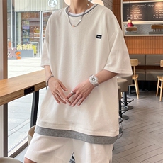 夏季简约风小华夫格舒适面料男士休闲套装HT3602+DK7866-P70控108，男装休闲套装，星座717