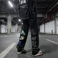 2023新款欧美vibe风裤子高街ins刺绣复古hiphop牛仔裤K2671-P42，男装牛仔裤，星座512-2