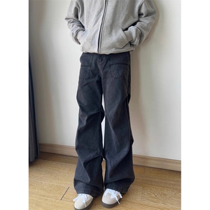 水洗黑色直筒牛仔裤男秋冬潮流男装宽松休闲男士裤子 NC655图片