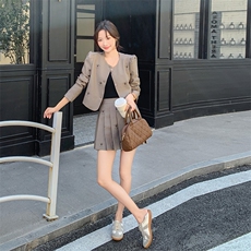 2025年秋季新款气质小香风套装裙蜜蜂刺绣小洋装两件套女百褶裙，女装套装/套裙，霓裳依族