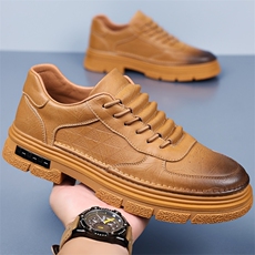 男士休闲皮鞋2024年新款英伦时尚潮流板鞋牛皮厚底百搭工装鞋，男鞋皮鞋，电商A223