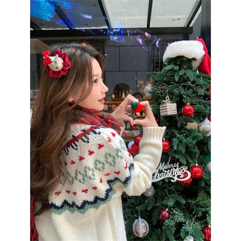 费尔岛提花圣诞节氛围感圆领套头毛衣女韩系甜美软糯针织衫上衣潮,男装针织衫/毛衣,星座506A