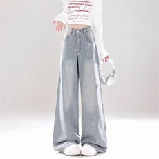 蝴蝶结刺绣直筒牛仔裤女2025新款小众宽松显瘦阔腿裤潮-网图，男装牛仔裤，星座302B-2