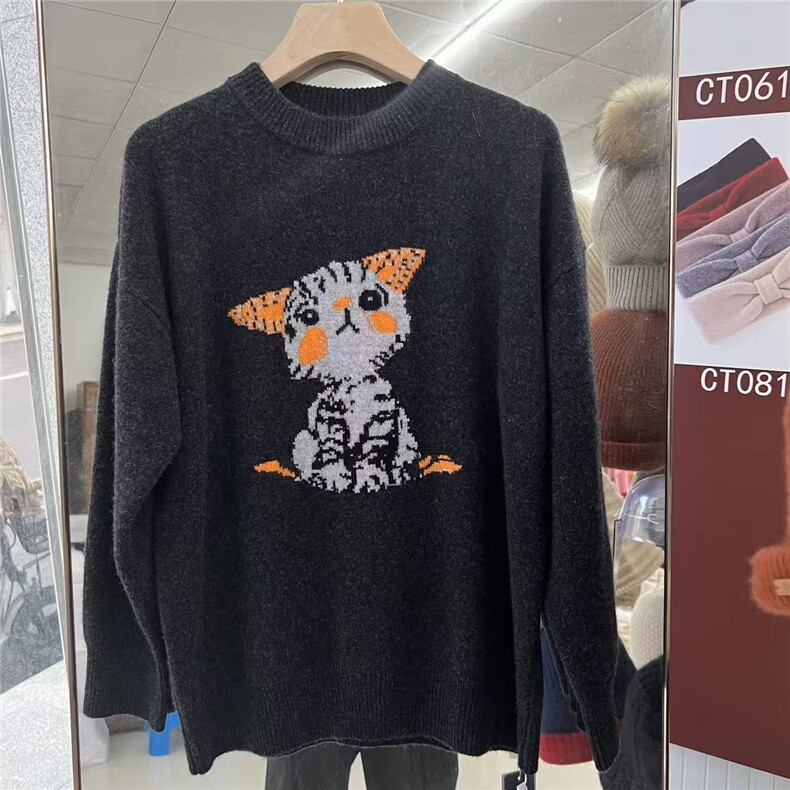 秋季新款针织圆领套头上衣时尚百搭，女装针织衫/毛衣，初婷羊绒