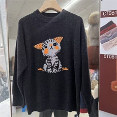 秋季新款针织圆领套头上衣时尚百搭，女装针织衫/毛衣，初婷羊绒
