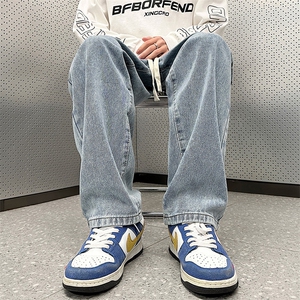 2024黑灰色牛仔裤男潮牌高街直筒宽松休闲长裤子1801特P40图片