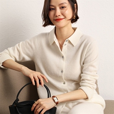 秋冬新款女翻领外搭纯色韩版毛衣外套显瘦羊绒开衫，女装羊绒衫，五色羊羊绒
