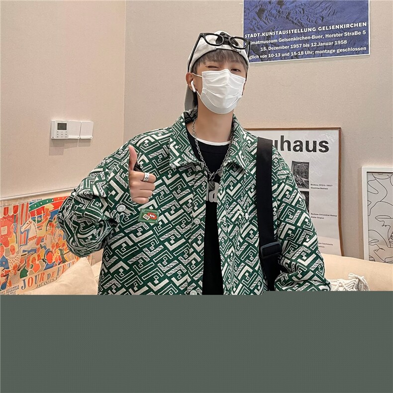 长袖宽松型外穿秋季单排扣青春流行百搭方领简约夹克3712P58,男装夹克,星座410-2