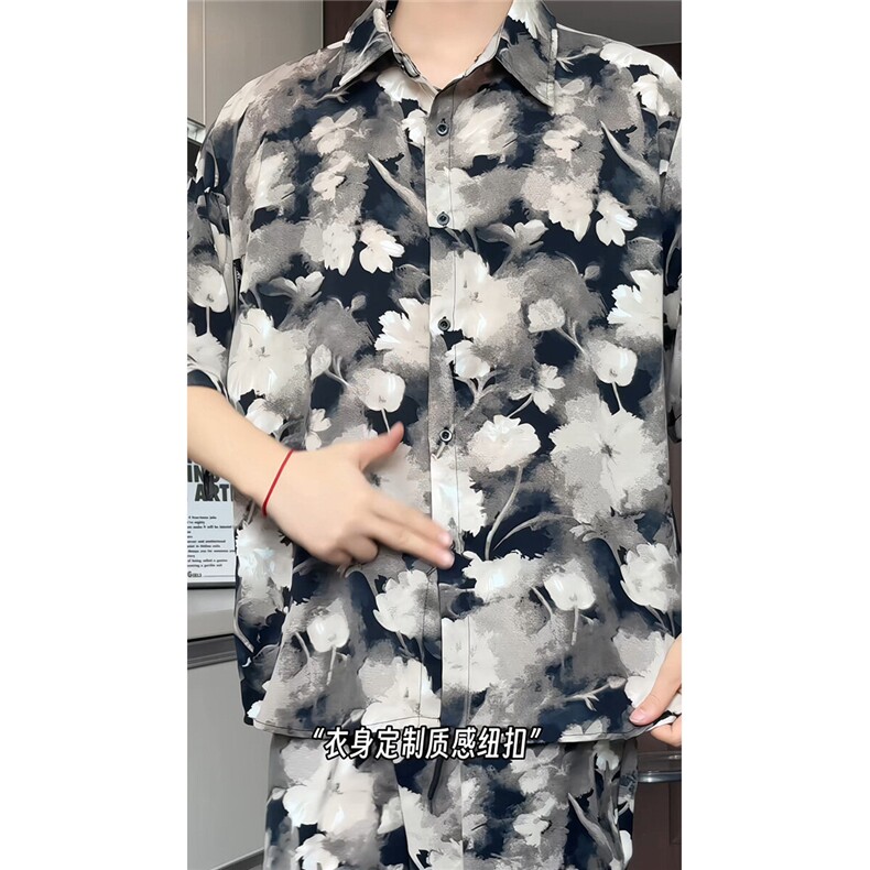 短袖衬衫男+短裤男套装男100%聚酯纤维M-5XL大码TZ78723P50控98,男装牛仔裤,星座226-1
