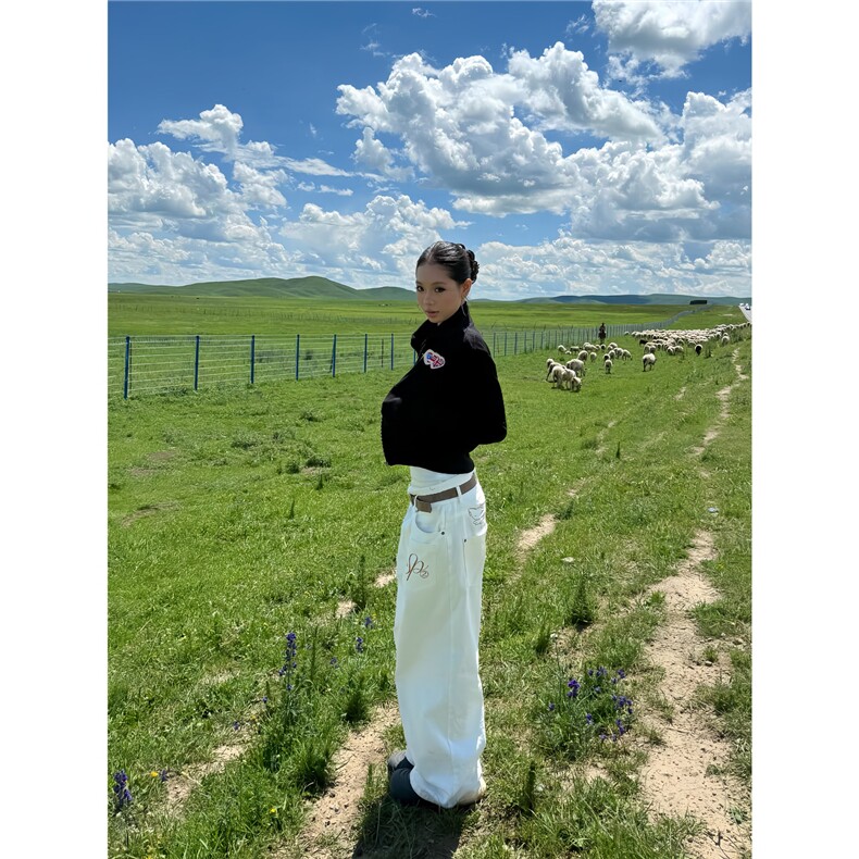 美式复古美拉德爱心刺绣立领针织衫女秋季休闲修身显瘦外套图片
