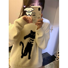 MM146-P68日系甜美可爱猫咪提花套头毛衣学生秋冬宽松百搭针织，女装针织衫/毛衣，星座617A-2