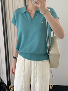 夏季新款简约四色亮片女polo衫宽松百搭显瘦时尚休闲上衣