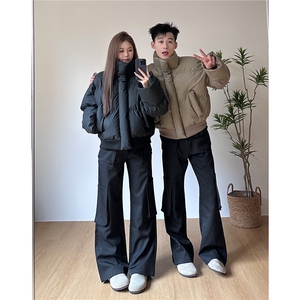 网图25冬季立领PU皮棉服男装短款棉衣外套冬装情侣面包服S526特70图片