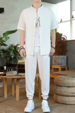 夏季新款风短袖休闲宽松套装民族风长裤唐装ZT2305-P78，男装T恤，星座1105-3