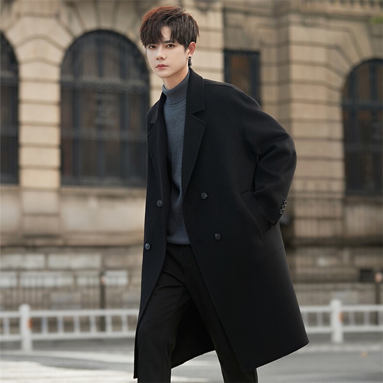 25高端双面妮子大衣男士羊毛呢子外套中长款加厚过膝风衣C712P365，男装风衣，电商A355（原A415）
