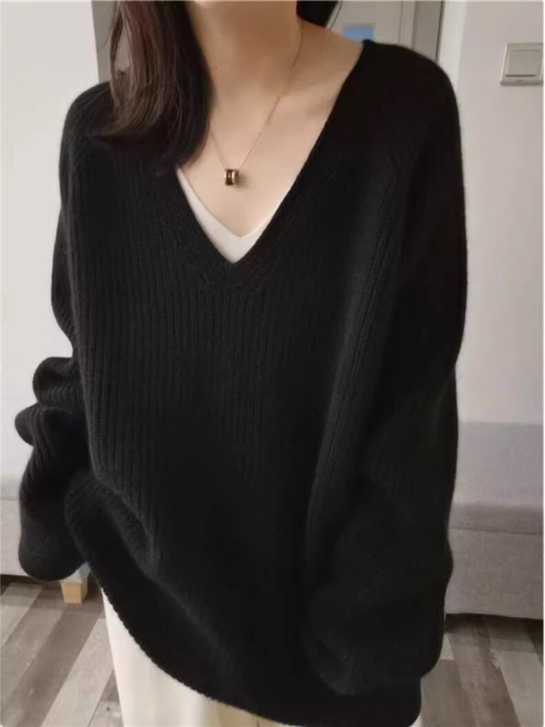 V领女上衣2024秋季新款低领内搭打底针织衫毛衣,女装羊毛衫,德聚羊绒