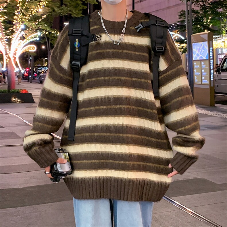 美式复古宽松百搭毛衣男秋季高街潮牌小众设计感打底衫图片