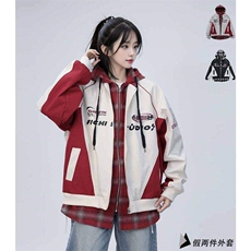 春季新款港风美式潮牌假两件字母印花连帽夹克XZ213-JK6666-P80，男装夹克，星座213