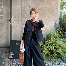 老钱风穿搭复古时尚牛仔马甲套装女早秋2025新款显瘦阔腿裤两件套，女装套装/套裙，2C126