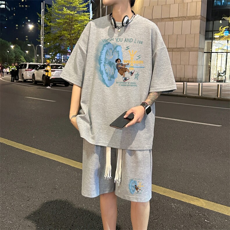 套装！华夫格套装短袖T恤短裤男TZ242-特P38,男装牛仔裤,电商B367