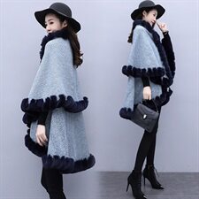 芷墨服饰冬装新款时尚加毛加厚针织斗篷外套女，女装毛呢外套，芷墨服饰
