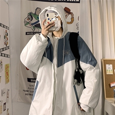 1港风连帽宽松休闲拉链时尚大码M-5XL情侣棉服外套男7786P60控98，男装棉衣，星座226-2
