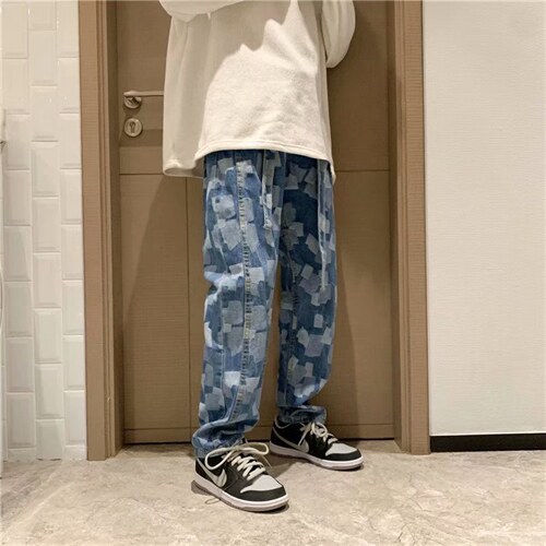 春季港风牛仔裤高街直筒长裤男ins潮牌宽松坠感阔腿裤潮k702-p55图片